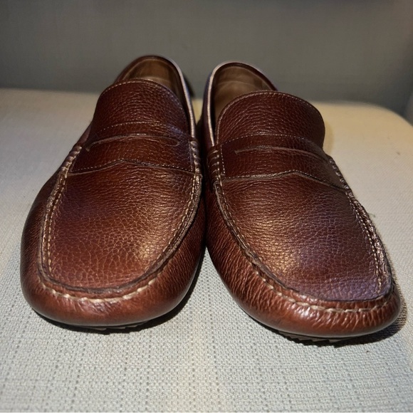 1901 Brown Pebble Grain Leather Driving Moccasins Size 8.5M - Picture 3 of 11